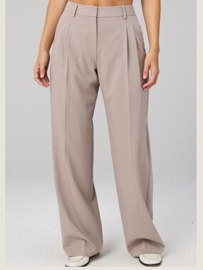 Fabletics Wide-Leg Tailored Trousers in Neutral Taupe